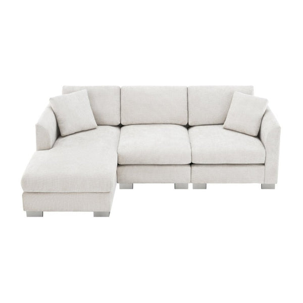 English Elm 6037A-Package L-Shaped Chenille Sectional with Chaise and Silver Aluminum Legs N723P210200A