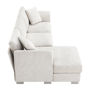 English Elm 6037A-Package L-Shaped Chenille Sectional with Chaise and Silver Aluminum Legs N723P210200A