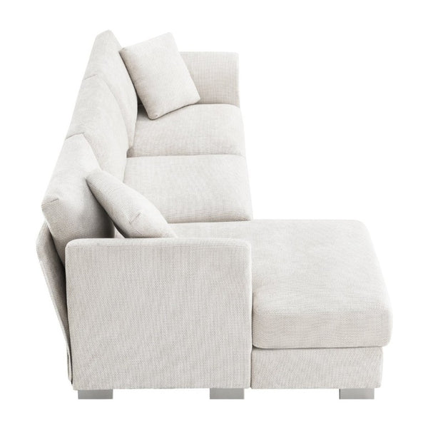 English Elm 6037A-Package L-Shaped Chenille Sectional with Chaise and Silver Aluminum Legs N723P210200A