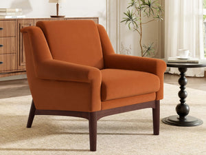 English Elm Modern Velvet Accent Chair Flared Arms Birch Legs Mid-century Lounge for Bedroom N723P426251O