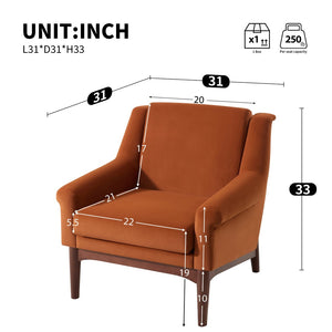 English Elm Modern Velvet Accent Chair Flared Arms Birch Legs Mid-century Lounge for Bedroom N723P426251O
