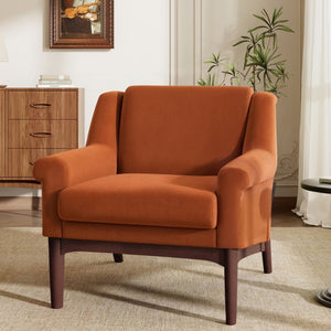 English Elm Modern Velvet Accent Chair Flared Arms Birch Legs Mid-century Lounge for Bedroom N723P426251O