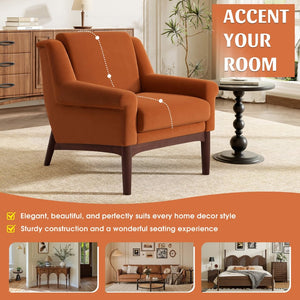 English Elm Modern Velvet Accent Chair Flared Arms Birch Legs Mid-century Lounge for Bedroom N723P426251O