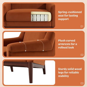 English Elm Modern Velvet Accent Chair Flared Arms Birch Legs Mid-century Lounge for Bedroom N723P426251O