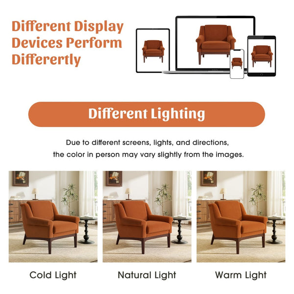 English Elm Modern Velvet Accent Chair Flared Arms Birch Legs Mid-century Lounge for Bedroom N723P426251O