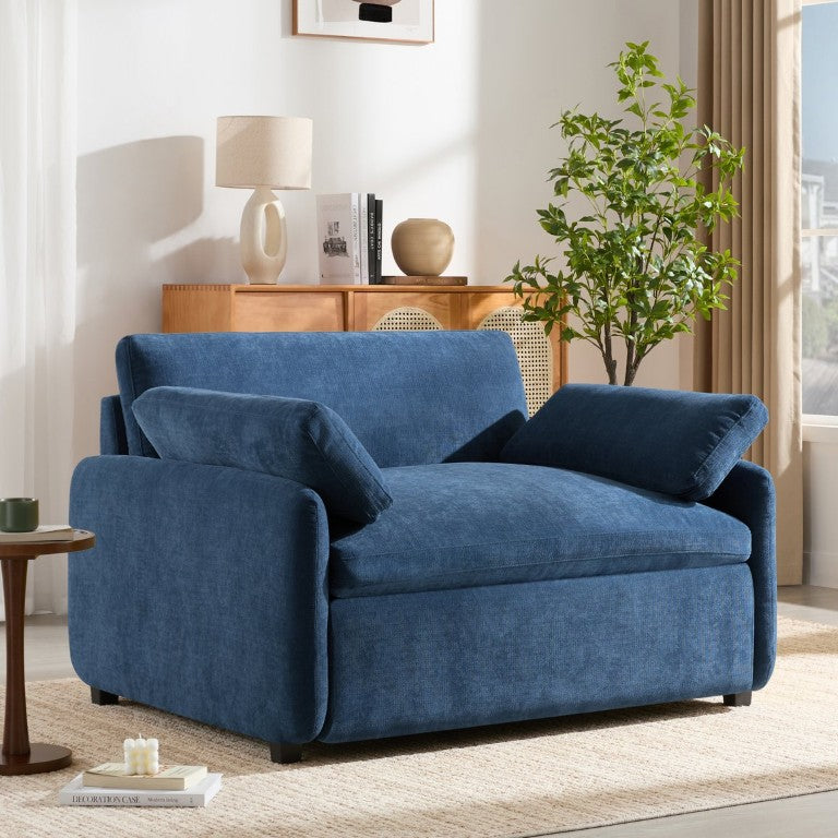 English Elm New Oversized Chenille Accent Chair Deep Wide Seat Lounge Armchair for Living Room Blue N723P532225P