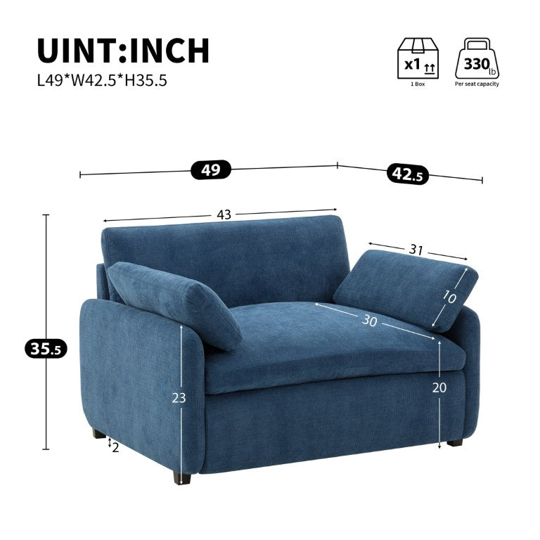 English Elm New Oversized Chenille Accent Chair Deep Wide Seat Lounge Armchair for Living Room Blue N723P532225P