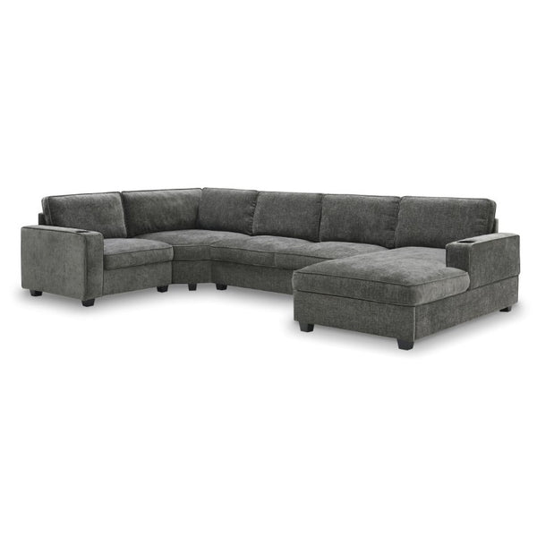 English Elm New U-Shaped Chenille Sectional Six Seat Corner Sofa with Cup Holders for Living Rooms Gray N723S0121E