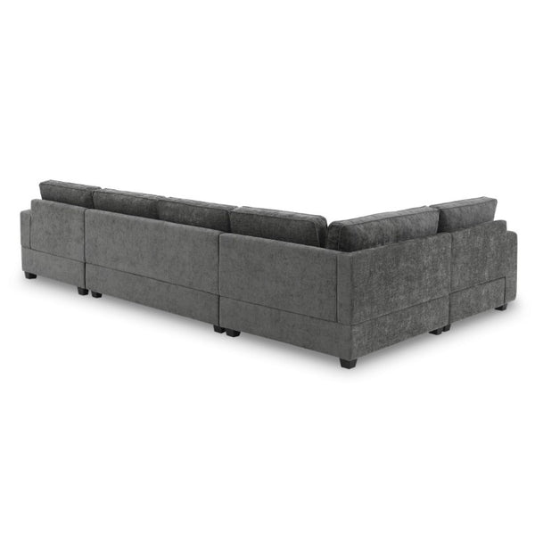 English Elm New U-Shaped Chenille Sectional Six Seat Corner Sofa with Cup Holders for Living Rooms Gray N723S0121E