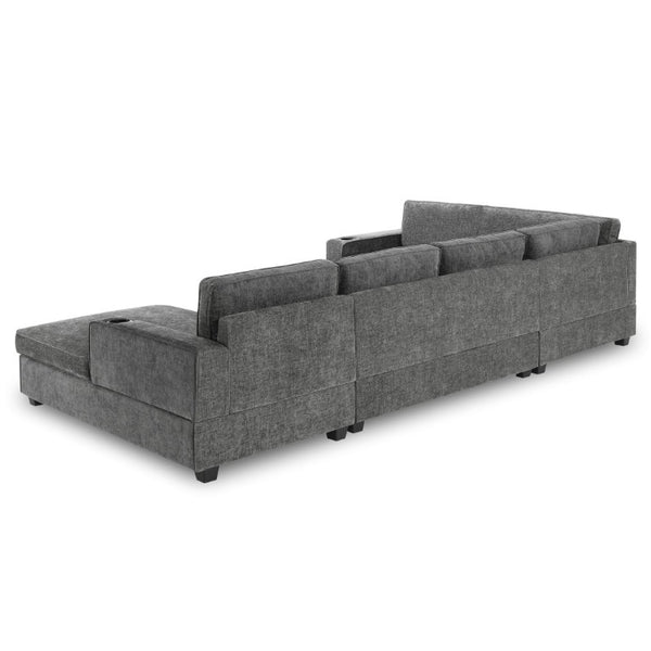 English Elm New U-Shaped Chenille Sectional Six Seat Corner Sofa with Cup Holders for Living Rooms Gray N723S0121E