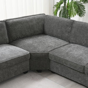 English Elm New U-Shaped Chenille Sectional Six Seat Corner Sofa with Cup Holders for Living Rooms Gray N723S0121E