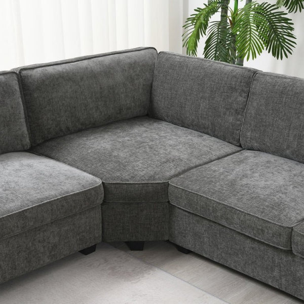 English Elm New U-Shaped Chenille Sectional Six Seat Corner Sofa with Cup Holders for Living Rooms Gray N723S0121E