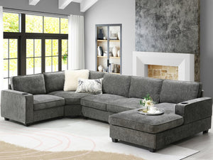 English Elm New U-Shaped Chenille Sectional Six Seat Corner Sofa with Cup Holders for Living Rooms Gray N723S0121E