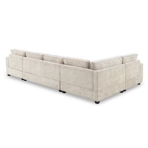 English Elm New U-Shaped Chenille Sectional Six Seat Corner Sofa with Cup Holders for Living Rooms Beige N723S0121K