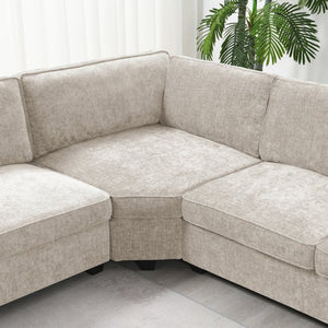 English Elm New U-Shaped Chenille Sectional Six Seat Corner Sofa with Cup Holders for Living Rooms Beige N723S0121K