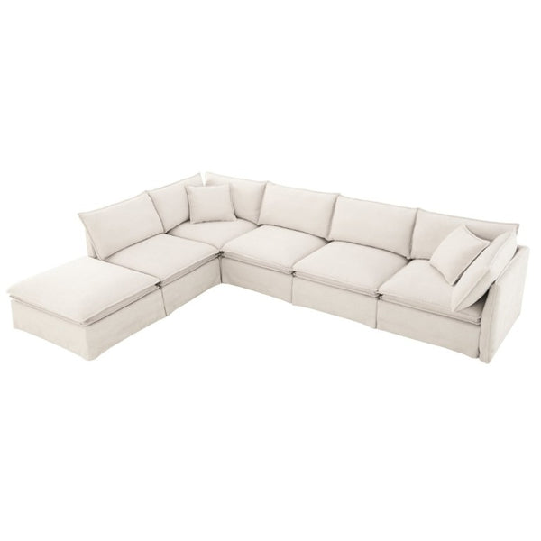 English Elm Video+new]125.5 Six Seat Chenille Modular Sectional with Movable Ottoman for Living Room Off White N723S0164A