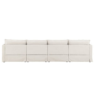 English Elm Video+new]125.5 Six Seat Chenille Modular Sectional with Movable Ottoman for Living Room Off White N723S0164A