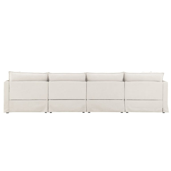 English Elm Video+new]125.5 Six Seat Chenille Modular Sectional with Movable Ottoman for Living Room Off White N723S0164A
