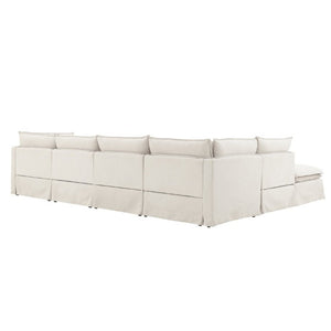 English Elm Video+new]125.5 Six Seat Chenille Modular Sectional with Movable Ottoman for Living Room Off White N723S0164A
