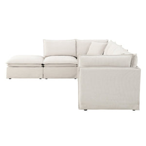 English Elm Video+new]125.5 Six Seat Chenille Modular Sectional with Movable Ottoman for Living Room Off White N723S0164A
