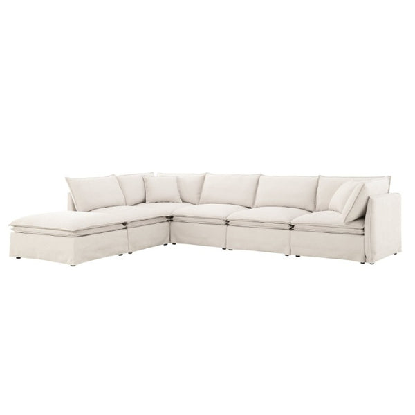 English Elm Video+new]125.5 Six Seat Chenille Modular Sectional with Movable Ottoman for Living Room Off White N723S0164A