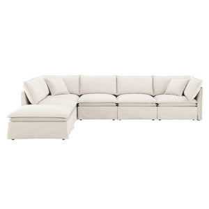 English Elm Video+new]125.5 Six Seat Chenille Modular Sectional with Movable Ottoman for Living Room Off White N723S0164A