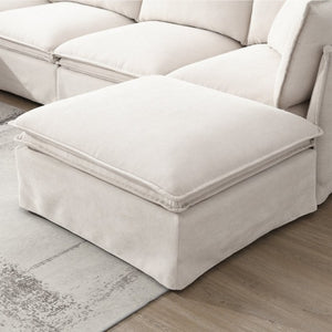 English Elm Video+new]125.5 Six Seat Chenille Modular Sectional with Movable Ottoman for Living Room Off White N723S0164A