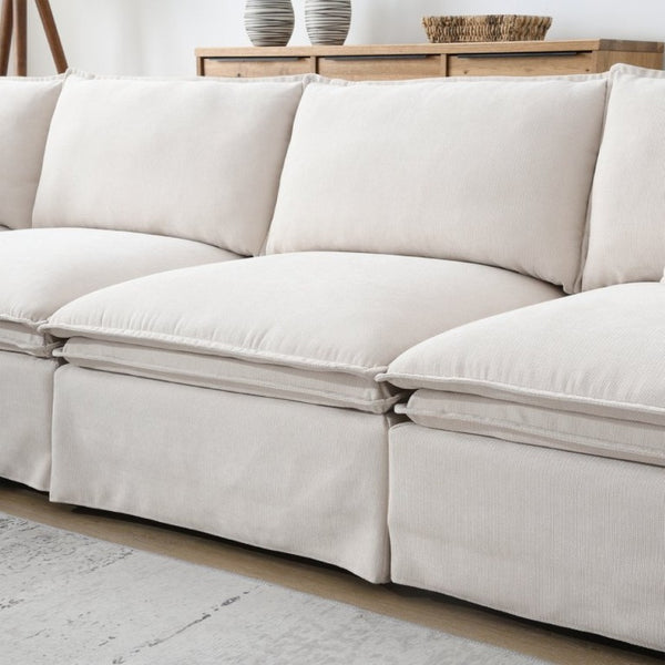 English Elm Video+new]125.5 Six Seat Chenille Modular Sectional with Movable Ottoman for Living Room Off White N723S0164A