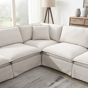 English Elm Video+new]125.5 Six Seat Chenille Modular Sectional with Movable Ottoman for Living Room Off White N723S0164A