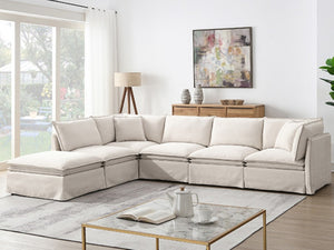 English Elm Video+new]125.5 Six Seat Chenille Modular Sectional with Movable Ottoman for Living Room Off White N723S0164A