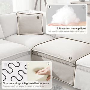 English Elm Video+new]125.5 Six Seat Chenille Modular Sectional with Movable Ottoman for Living Room Off White N723S0164A