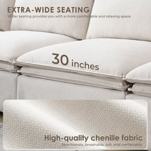 English Elm Video+new]125.5 Six Seat Chenille Modular Sectional with Movable Ottoman for Living Room Off White N723S0164A