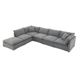 English Elm Video+new]125.5 Six Seat Chenille Modular Sectional with Movable Ottoman for Living Room Light Gray N723S0164E