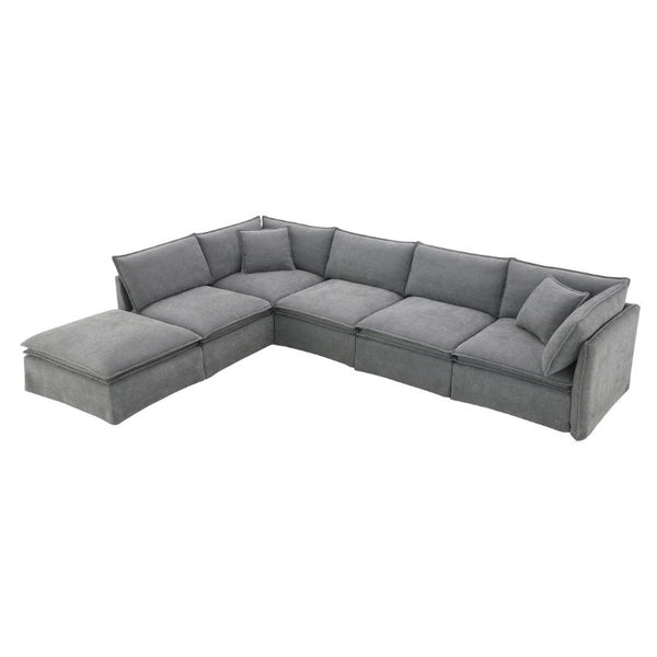 English Elm Video+new]125.5 Six Seat Chenille Modular Sectional with Movable Ottoman for Living Room Light Gray N723S0164E