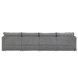 English Elm Video+new]125.5 Six Seat Chenille Modular Sectional with Movable Ottoman for Living Room Light Gray N723S0164E