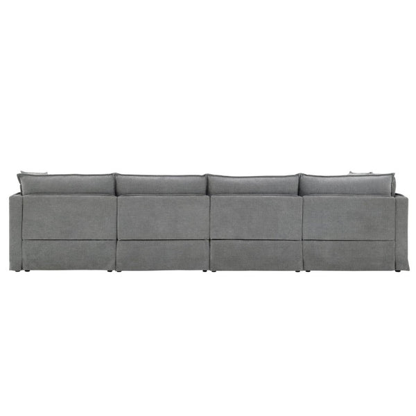 English Elm Video+new]125.5 Six Seat Chenille Modular Sectional with Movable Ottoman for Living Room Light Gray N723S0164E