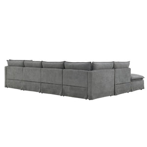 English Elm Video+new]125.5 Six Seat Chenille Modular Sectional with Movable Ottoman for Living Room Light Gray N723S0164E