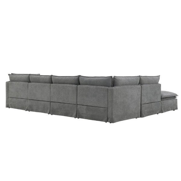 English Elm Video+new]125.5 Six Seat Chenille Modular Sectional with Movable Ottoman for Living Room Light Gray N723S0164E