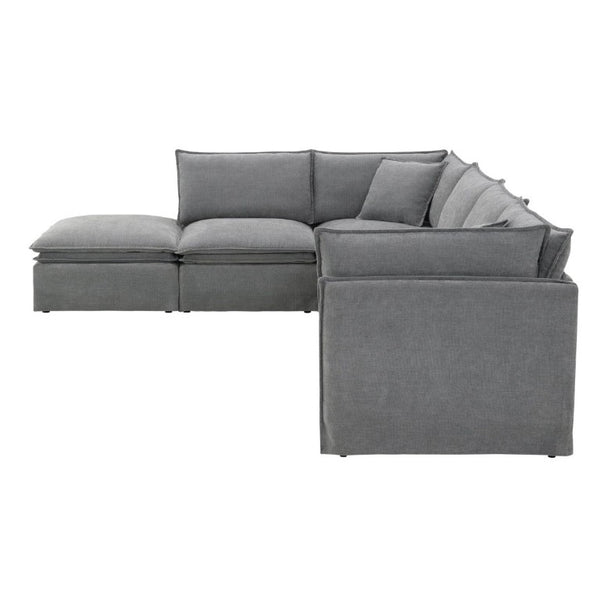 English Elm Video+new]125.5 Six Seat Chenille Modular Sectional with Movable Ottoman for Living Room Light Gray N723S0164E