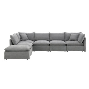 English Elm Video+new]125.5 Six Seat Chenille Modular Sectional with Movable Ottoman for Living Room Light Gray N723S0164E