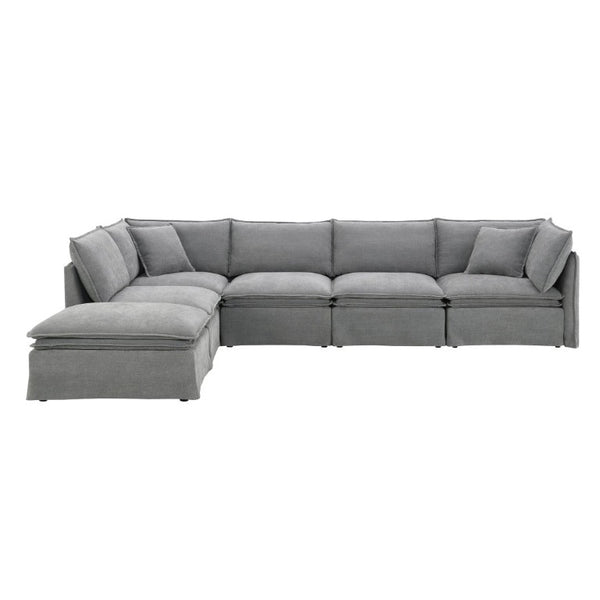 English Elm Video+new]125.5 Six Seat Chenille Modular Sectional with Movable Ottoman for Living Room Light Gray N723S0164E