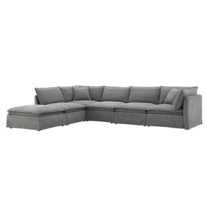 English Elm Video+new]125.5 Six Seat Chenille Modular Sectional with Movable Ottoman for Living Room Light Gray N723S0164E