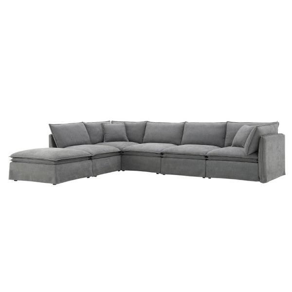 English Elm Video+new]125.5 Six Seat Chenille Modular Sectional with Movable Ottoman for Living Room Light Gray N723S0164E