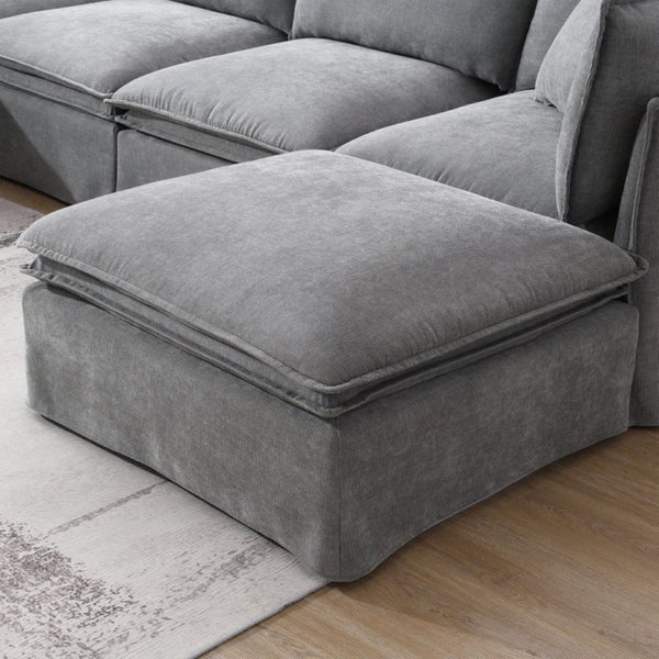 English Elm Video+new]125.5 Six Seat Chenille Modular Sectional with Movable Ottoman for Living Room Light Gray N723S0164E