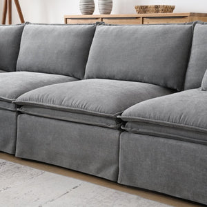 English Elm Video+new]125.5 Six Seat Chenille Modular Sectional with Movable Ottoman for Living Room Light Gray N723S0164E