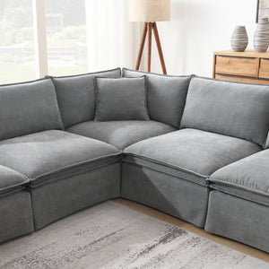 English Elm Video+new]125.5 Six Seat Chenille Modular Sectional with Movable Ottoman for Living Room Light Gray N723S0164E