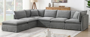 English Elm Video+new]125.5 Six Seat Chenille Modular Sectional with Movable Ottoman for Living Room Light Gray N723S0164E