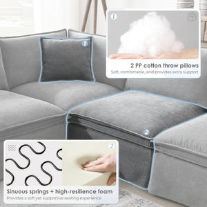 English Elm Video+new]125.5 Six Seat Chenille Modular Sectional with Movable Ottoman for Living Room Light Gray N723S0164E