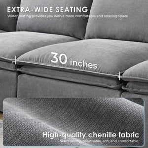 English Elm Video+new]125.5 Six Seat Chenille Modular Sectional with Movable Ottoman for Living Room Light Gray N723S0164E