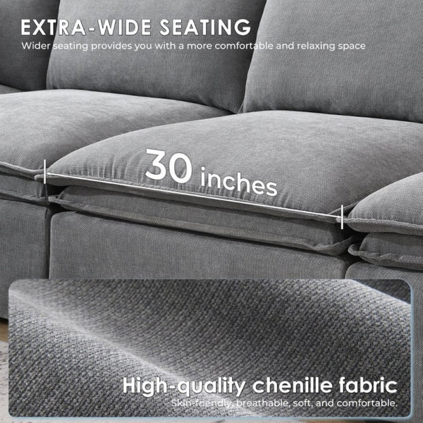 English Elm Video+new]125.5 Six Seat Chenille Modular Sectional with Movable Ottoman for Living Room Light Gray N723S0164E